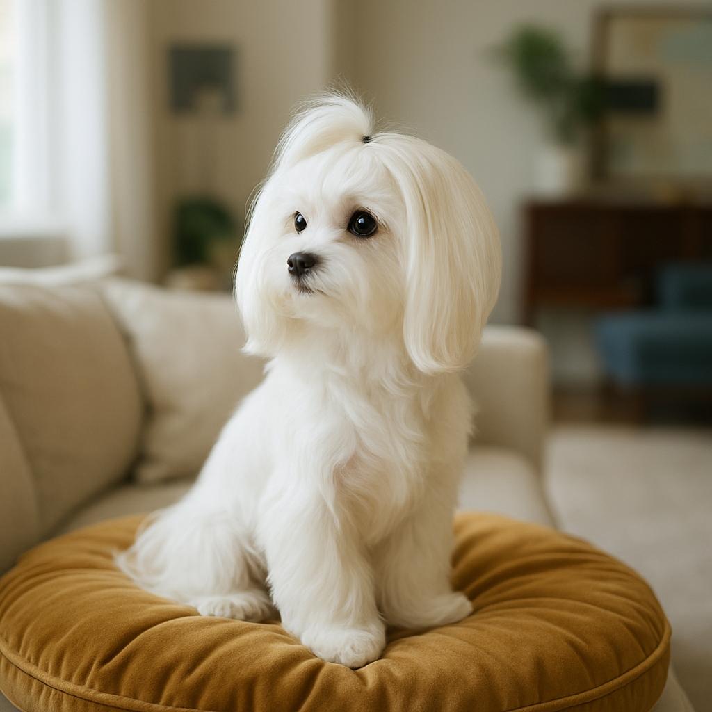 Maltese tilts head elegantly