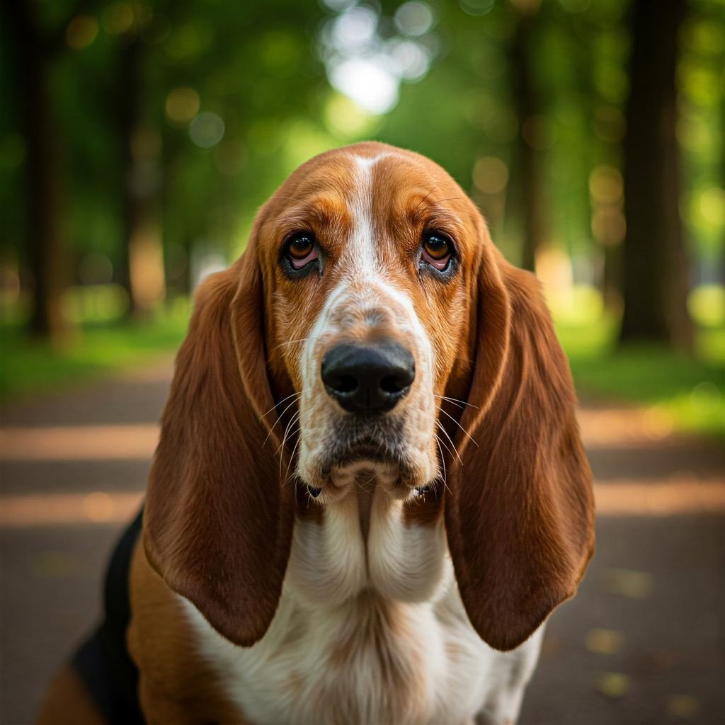 A Basset Hound with its melancholic and gentle expression.