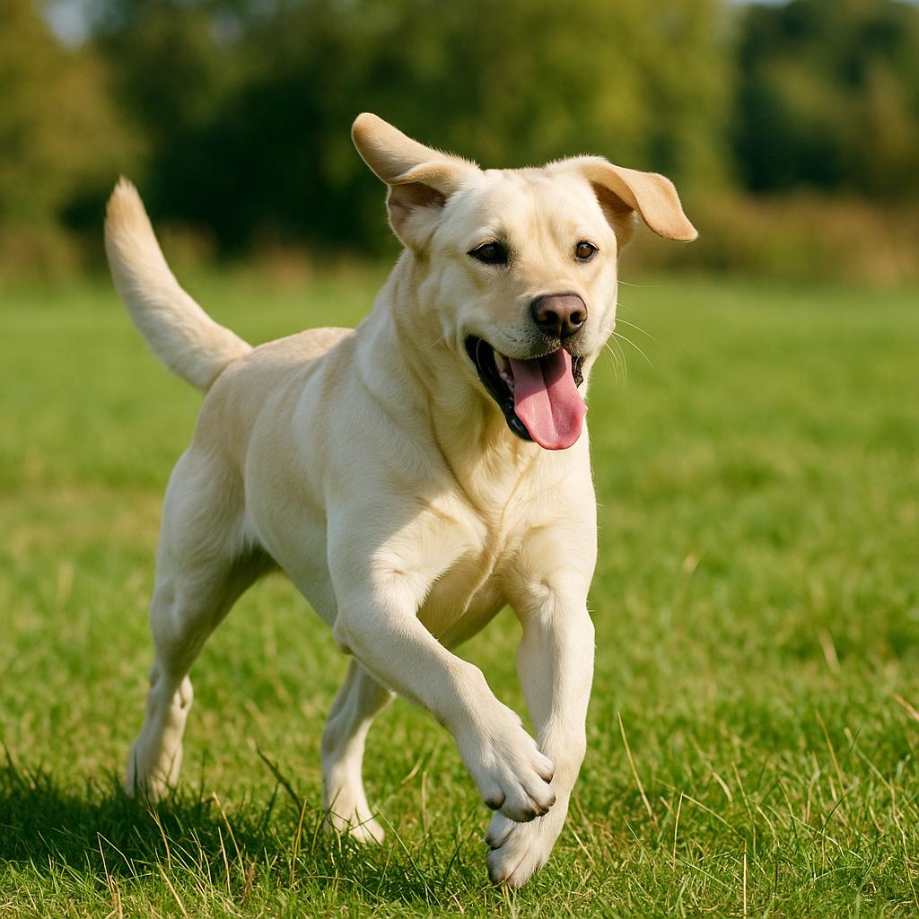 Labrador Retriever happily running free.