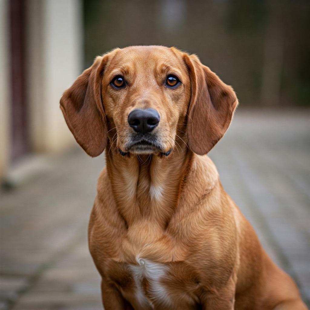 A Basset Fauve de Bretagne in a portrait, highlighting its distinctive features.