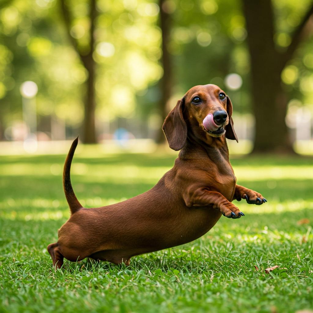 A full-body shot of a Dachshund dog.