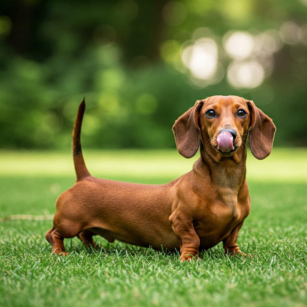 A quirky, high-quality image of a dachshund in a comical pose, seemingly attempting to do a handstand against a vibrant yellow wall illuminated by the sun.
