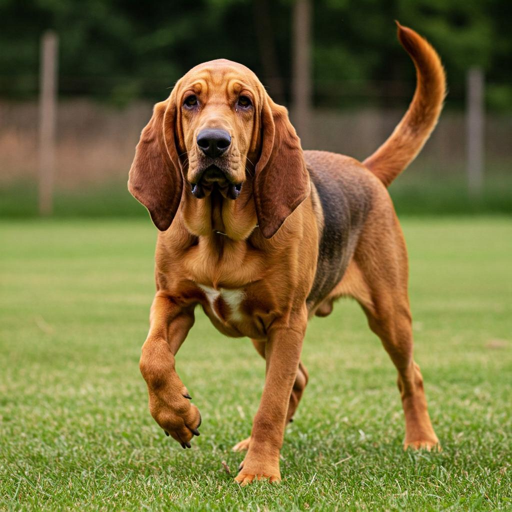 A healthy and well-groomed Bloodhound, with a glossy coat and a proud posture, reflects the robustness and vitality of the breed.
