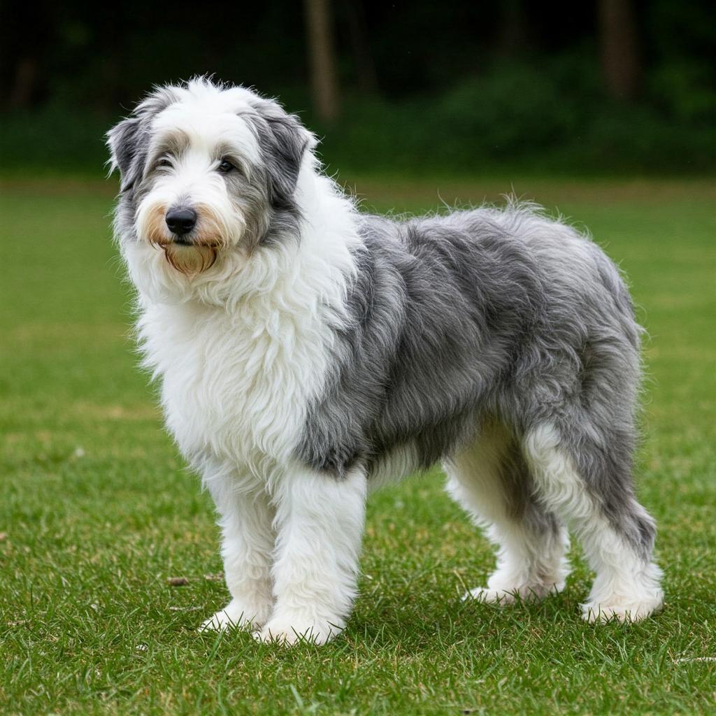 With its distinctive white and gray coat, this Bobtail exemplifies the breed's unique appearance and charm.