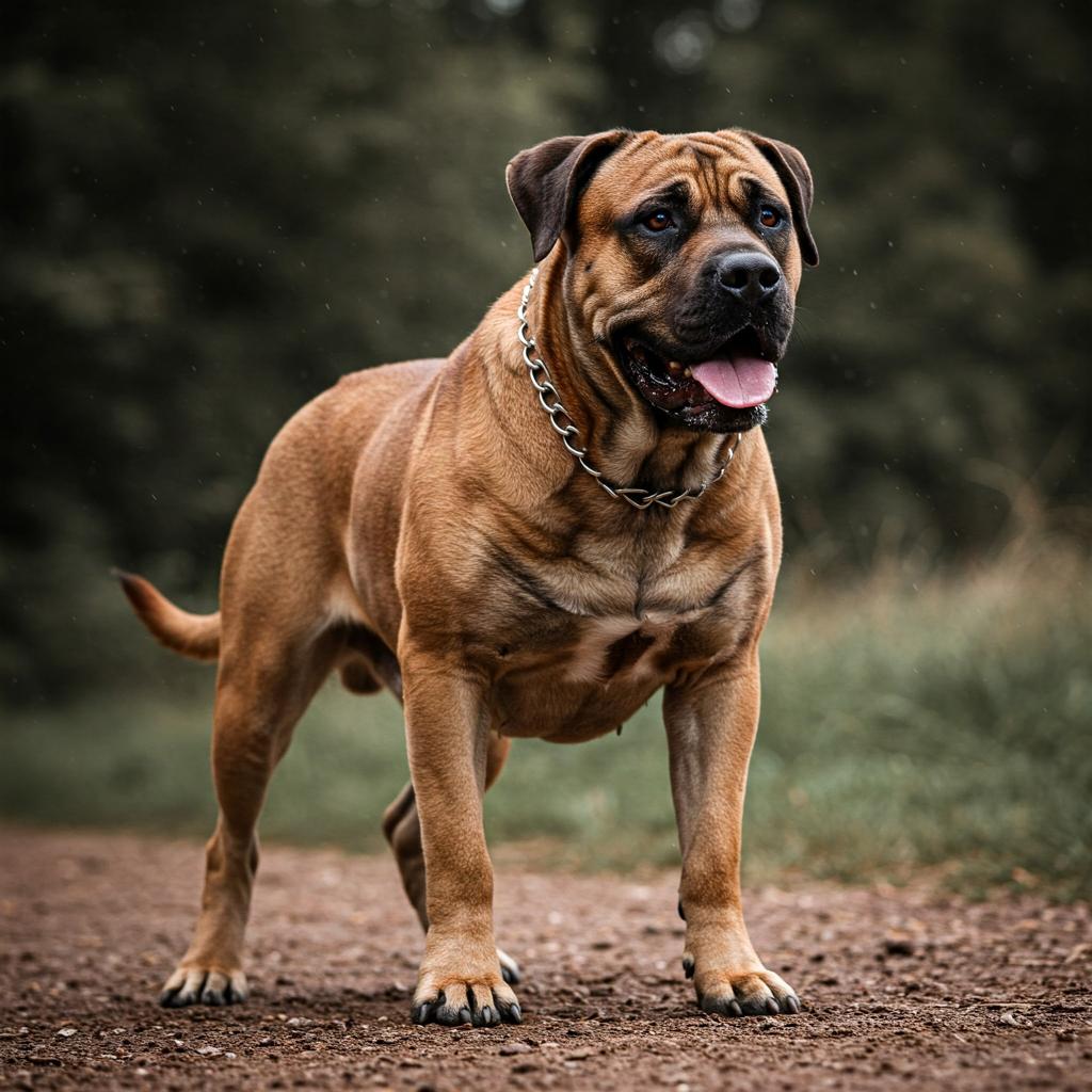 Capturing the Boerboel's protective nature and loyal character in a dynamic pose.