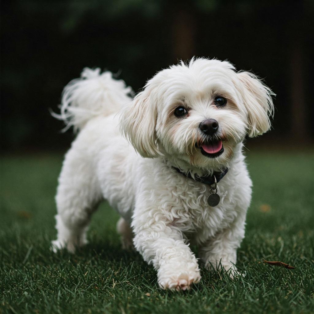 A healthy and vibrant Bolognese, with bright eyes and a playful stance, embodies the breed's cheerful spirit.