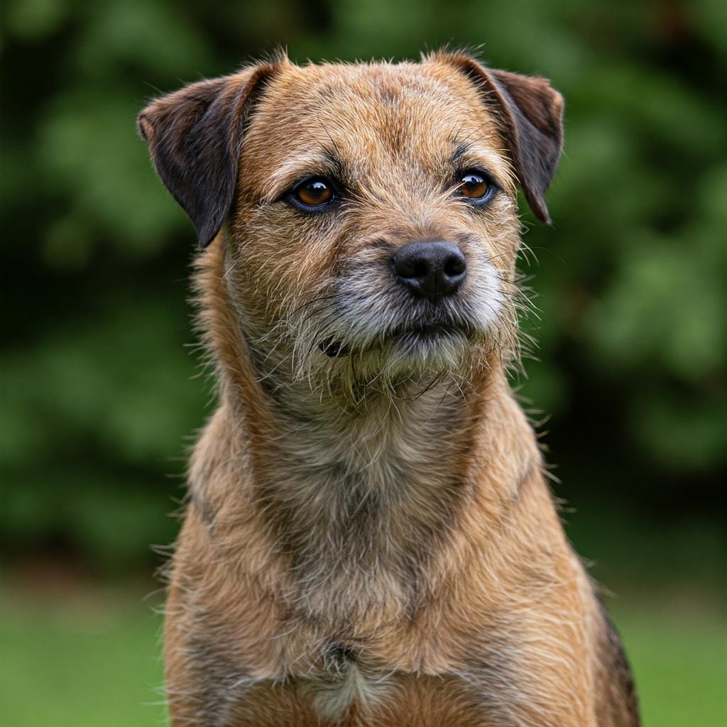 A Border Terrier with a robust build and intelligent eyes is captured in a portrait highlighting its characteristic wiry coat.
