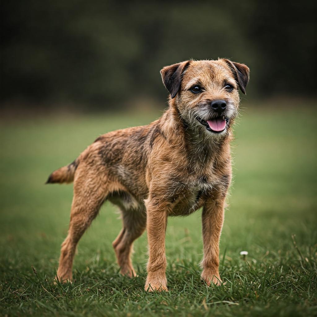 A Border Terrier with a healthy, glossy coat poses playfully in a bright outdoor setting, showcasing the breed's vitality.
