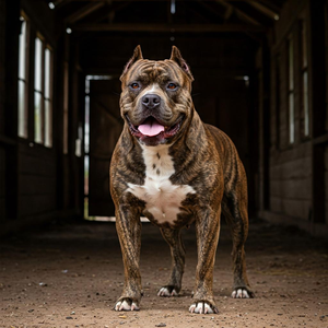 A detailed photograph showcases the strong American Bulldog, emphasizing its muscular build and powerful legs.