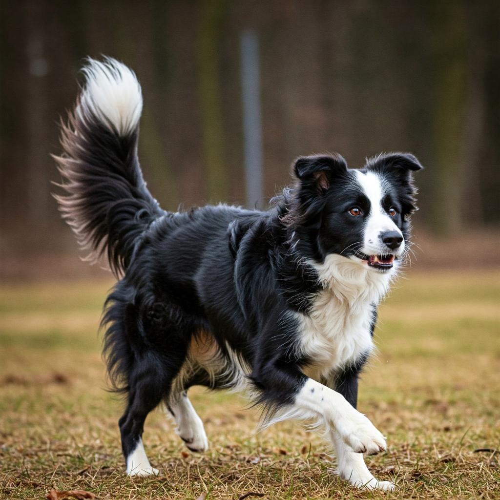 A striking Border Collie with a classic black and white coat stands alert, highlighting its sleek physique and attentive expression.