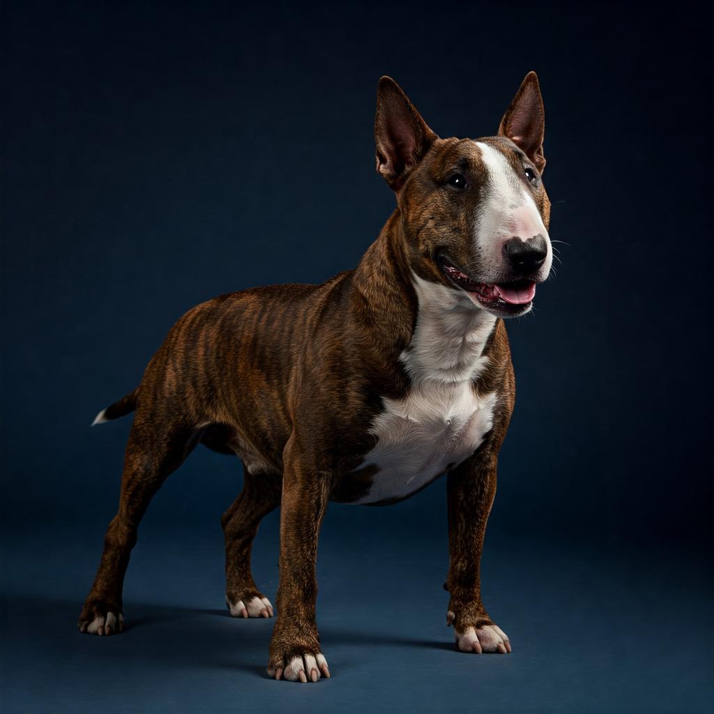 Resting comfortably, a white Bull Terrier is captured indoors, showcasing its muscular build and gentle demeanor.