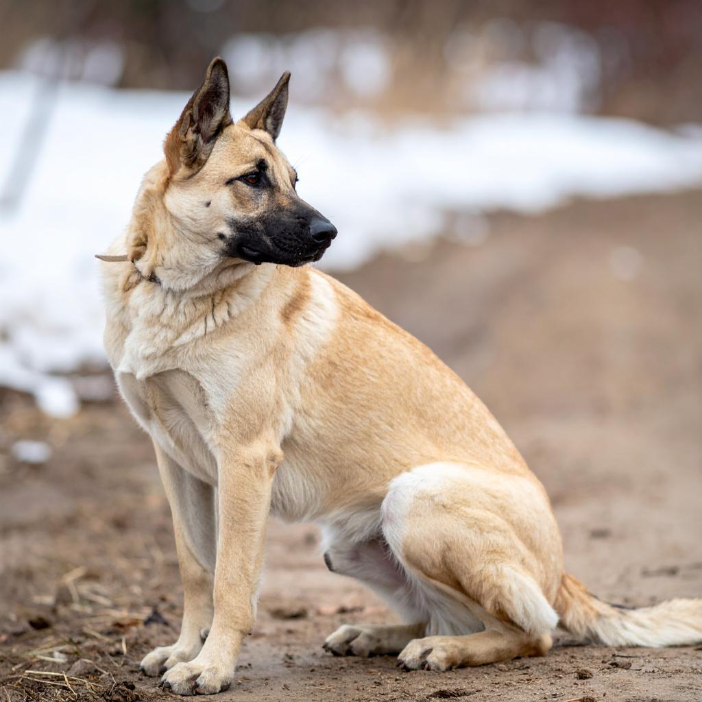 A sturdy and agile Canaan Dog, showcasing its characteristic wedge-shaped head and intelligent expression.