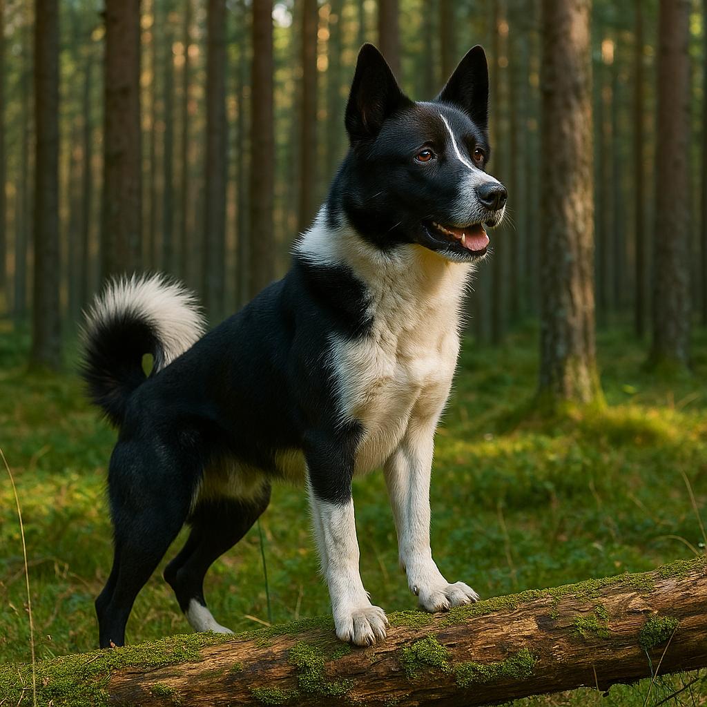 Karelian Bear Dog perched attentively