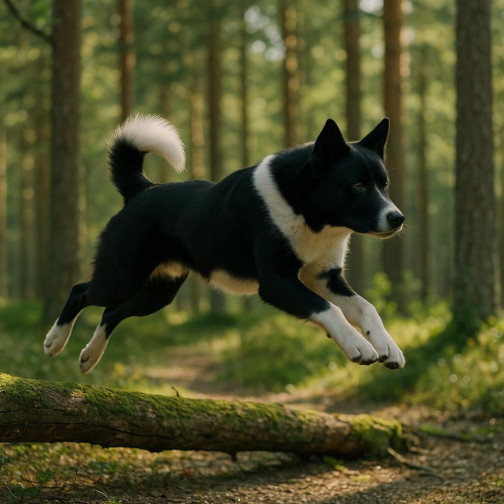 Karelian Bear Dog leaps elegantly