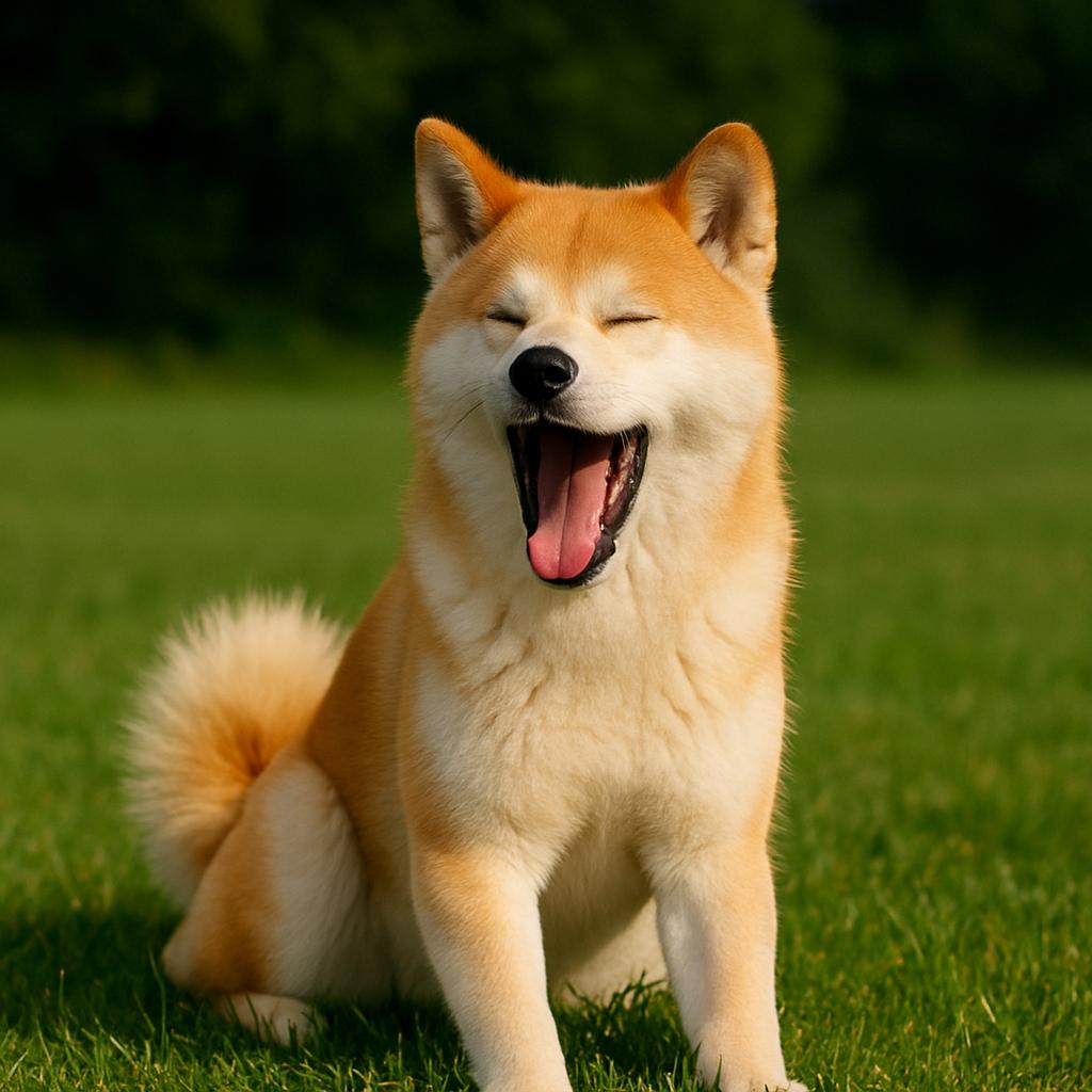 Japanese Akita Inu yawning calmly