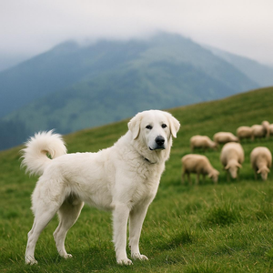 Kuvasz guarding serene mountain pastures