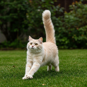 Kurilian Bobtail cat with its distinctive short tail, natural breed known for its playful and energetic personality.