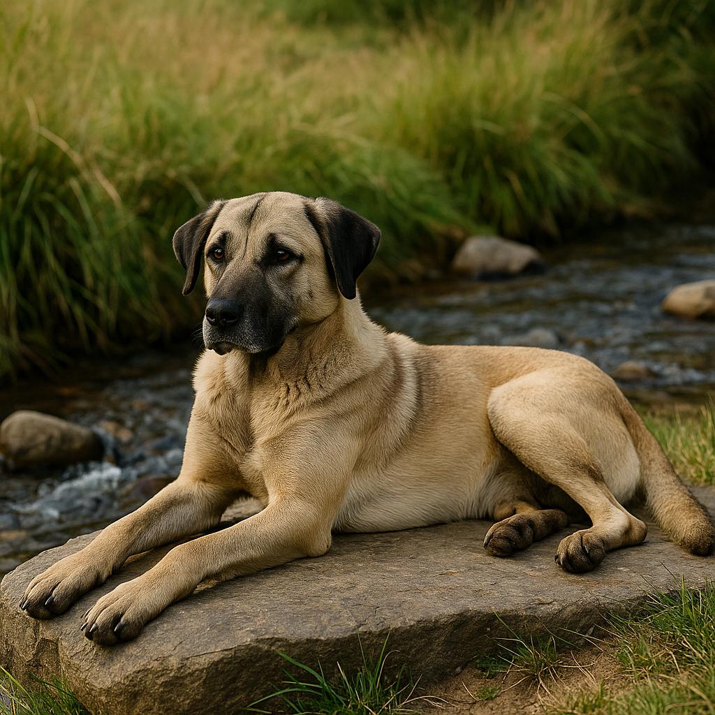Kangal resting by stream