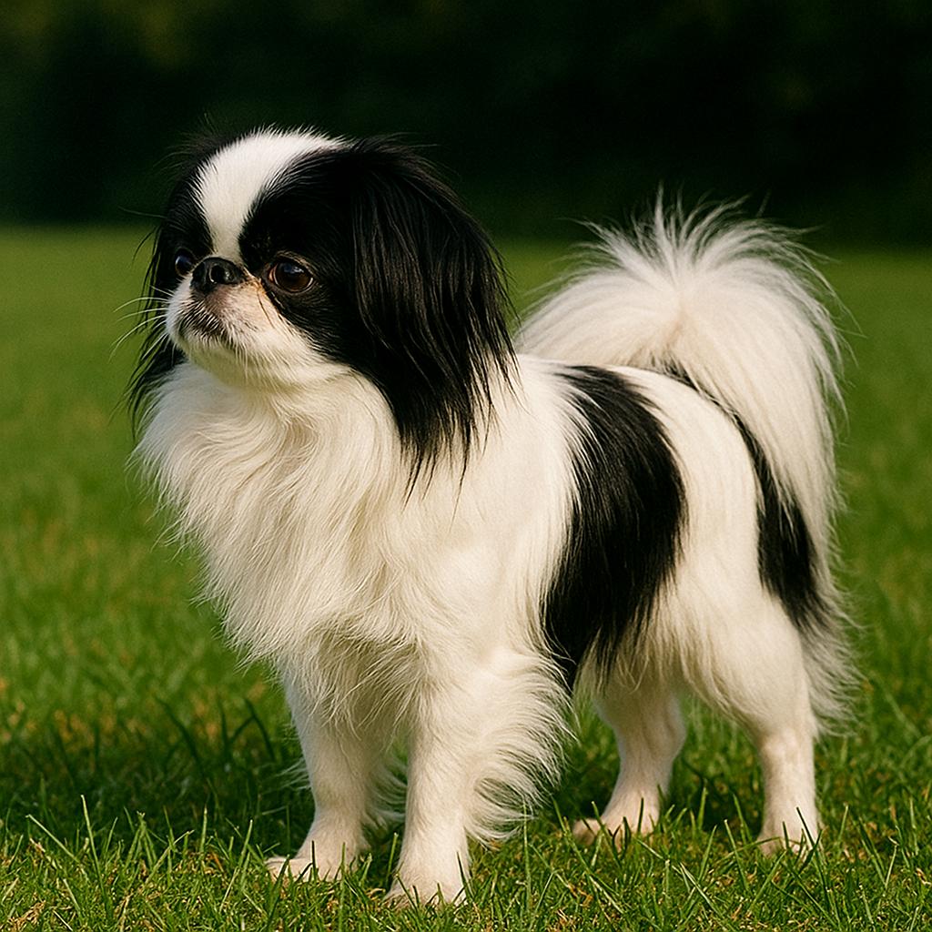 Japanese Chin standing in grass