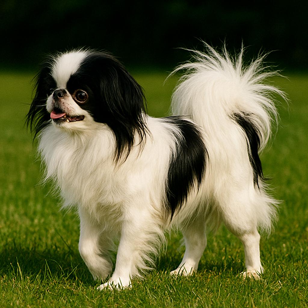 Japanese Chin standing alert outdoors