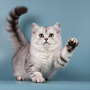 Playful Cymric cat with a long, silky coat and a tailless or bobtail appearance.