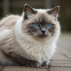 Himalayan cat with striking blue eyes and a soft, long coat, displaying its gentle and calm personality.