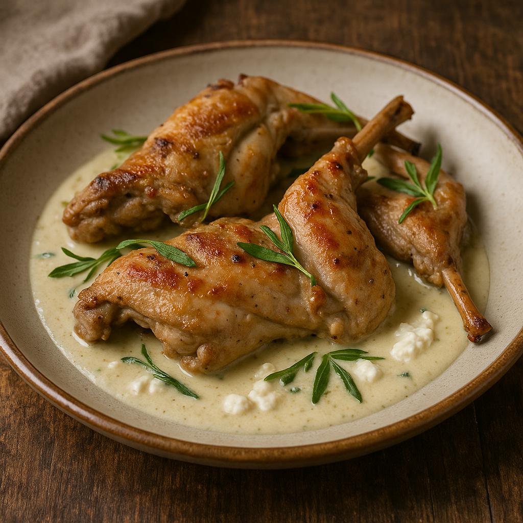 Tender rabbit, creamy herb indulgence