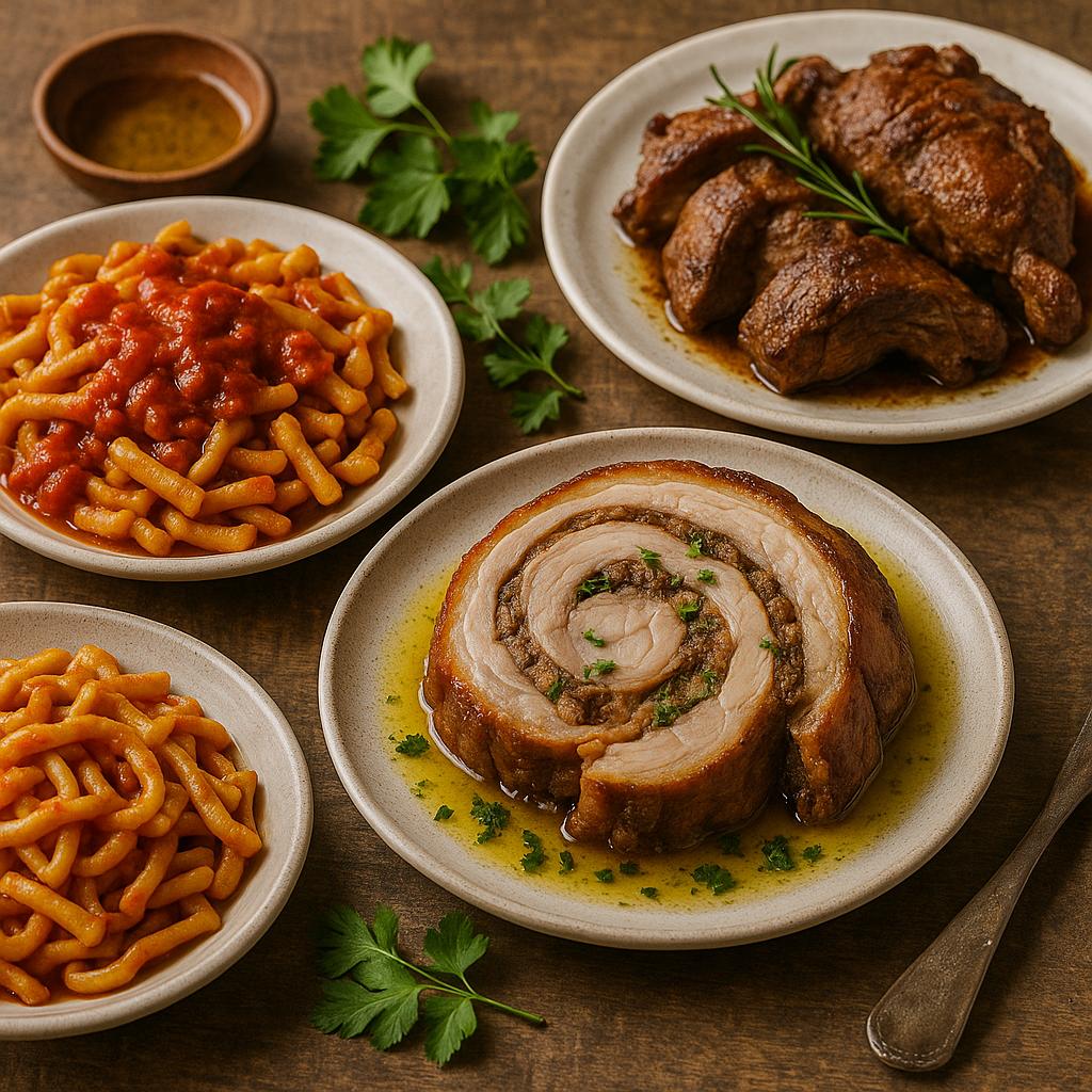 Marche dishes on rustic table