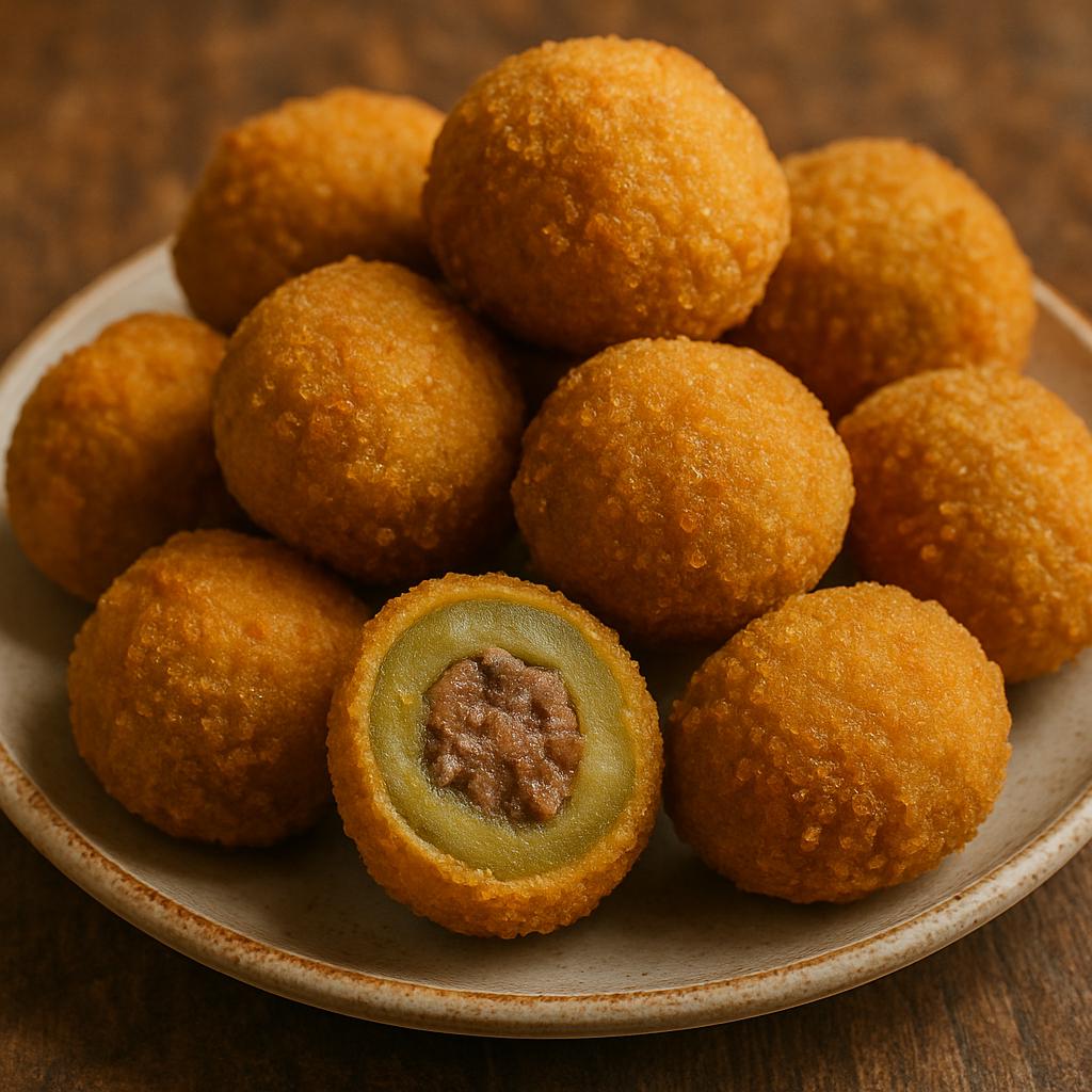 Crispy stuffed olive balls