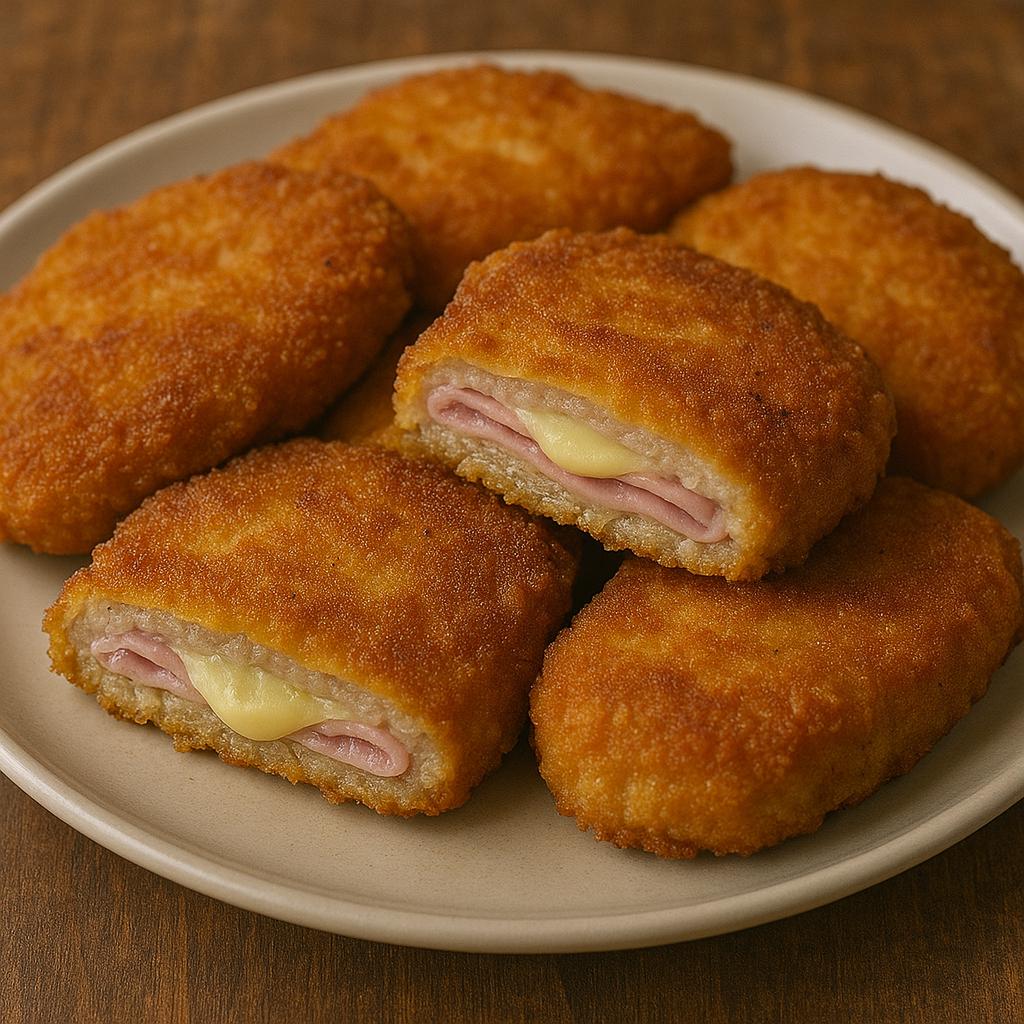 Golden ham-filled veal cutlets