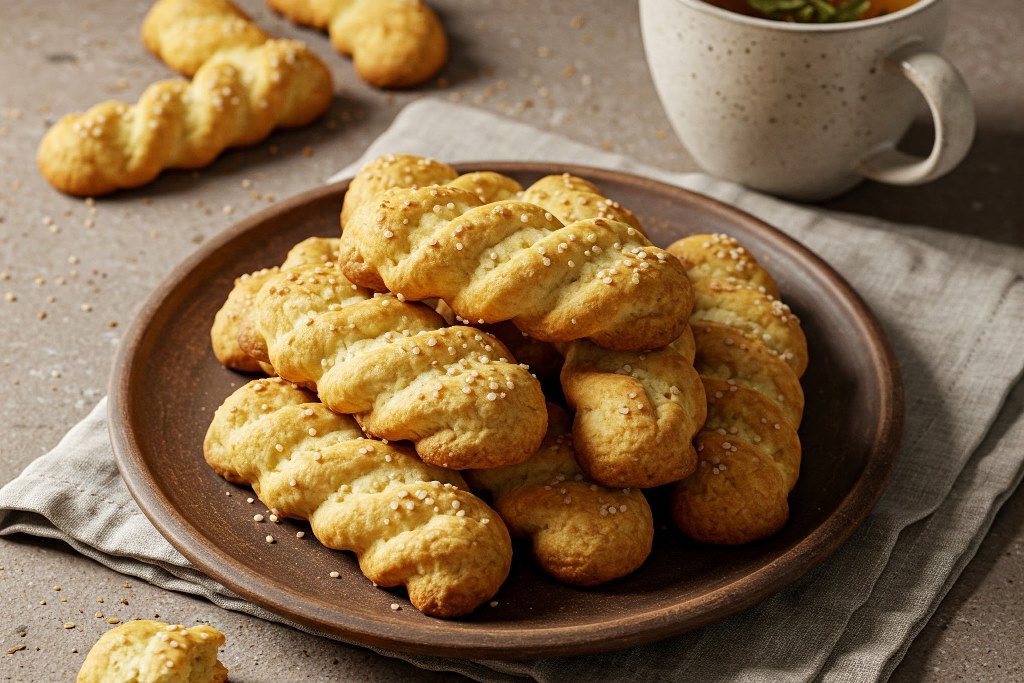Torcetti di Saint Vincent, traditional Italian cookies made with butter and flour, shaped into small twisted rings for a crispy, buttery treat.