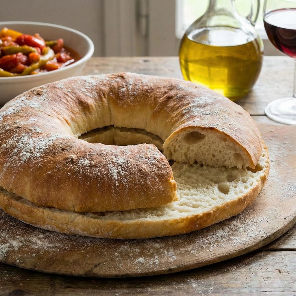 Rustic, sliced Calabrian ring bread.