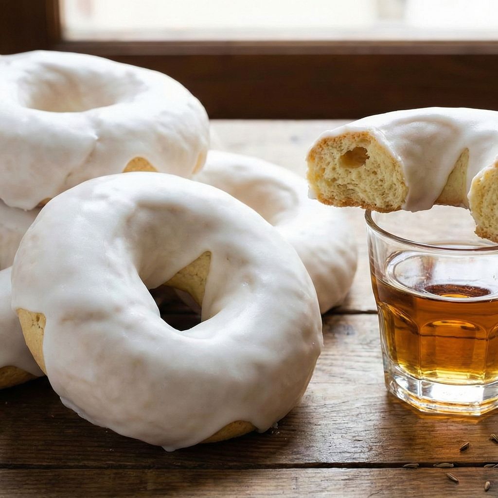 Glazed Calabrian biscuits, one dipping into wine.