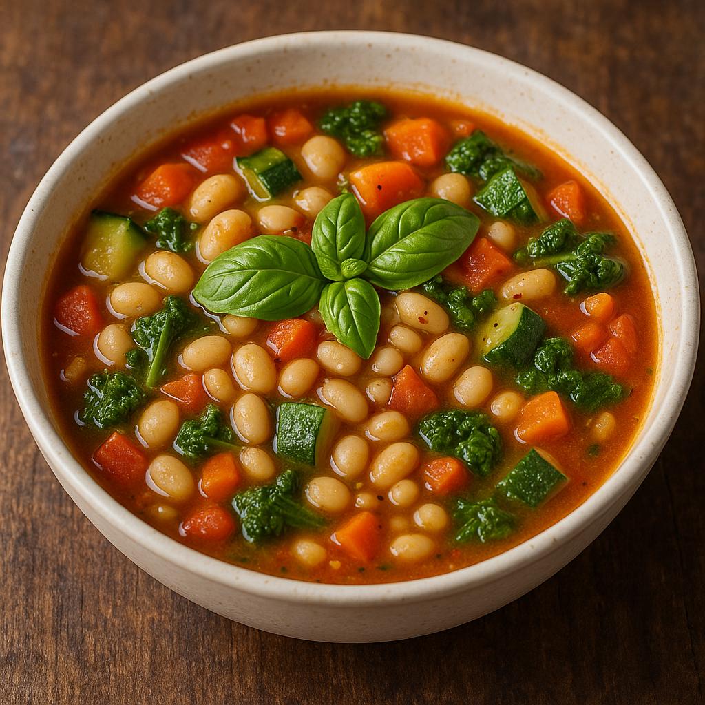 Colorful rustic Pugliese-style minestrone soup