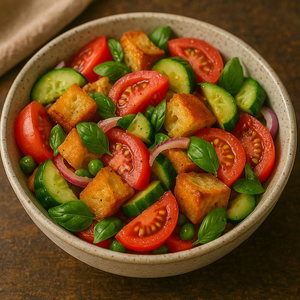 Colorful garden bread salad