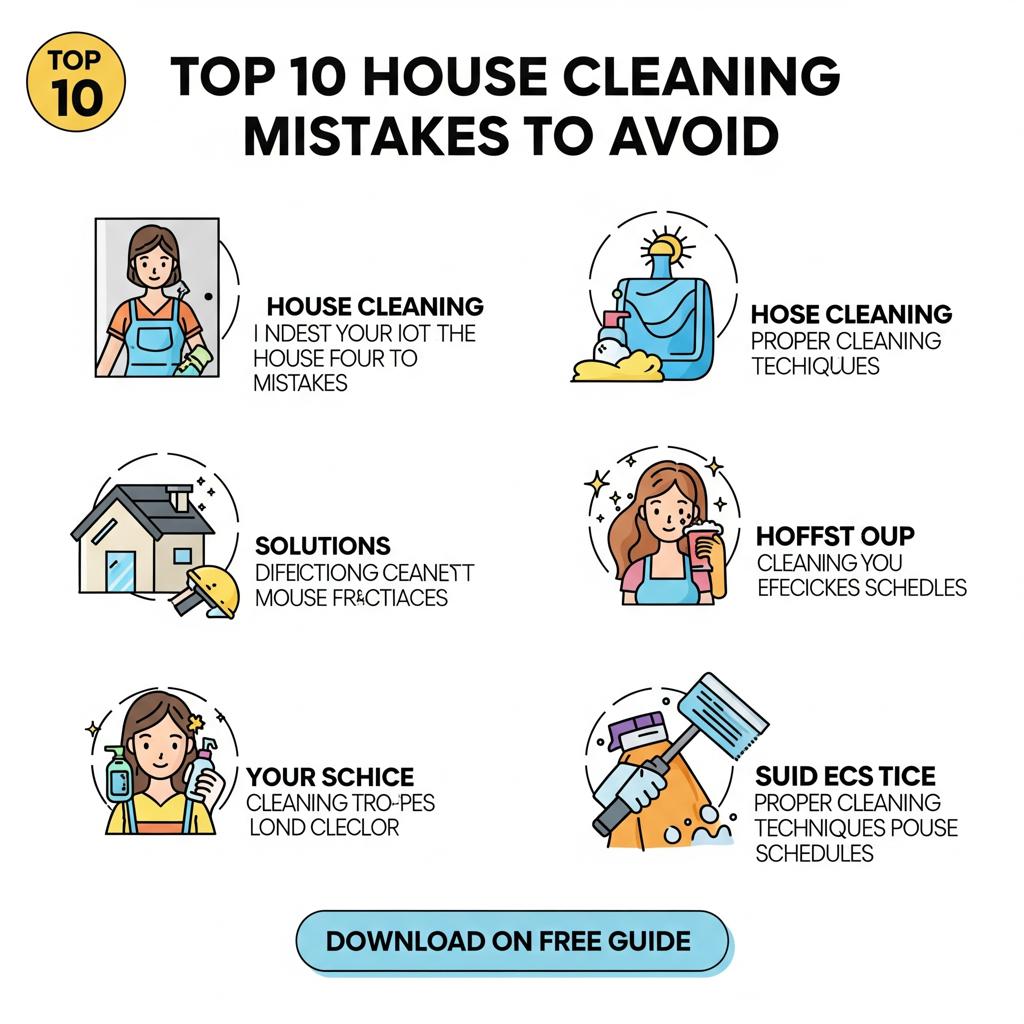 The image illustrates the 10 main mistakes to avoid when cleaning your home.