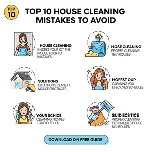The image illustrates the 10 main mistakes to avoid when cleaning your home.