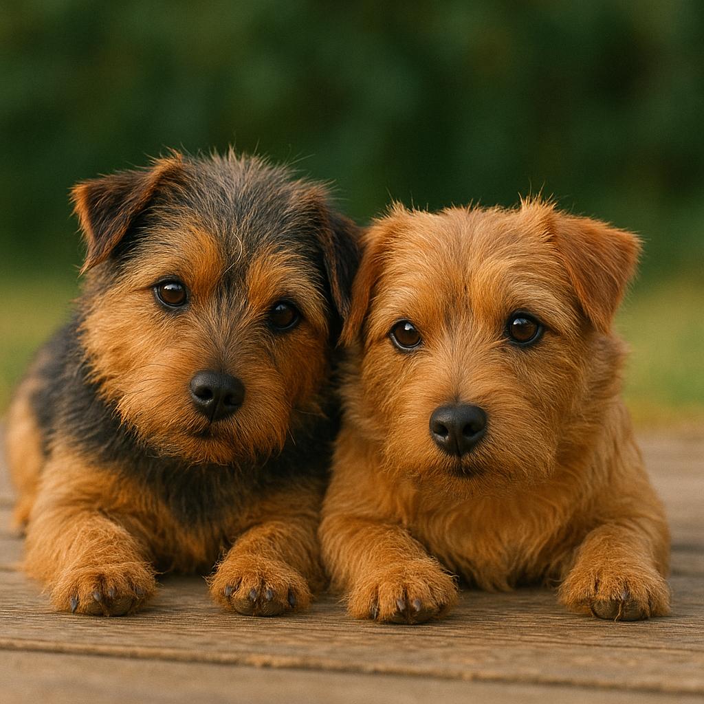 Dogs resting on wooden deck