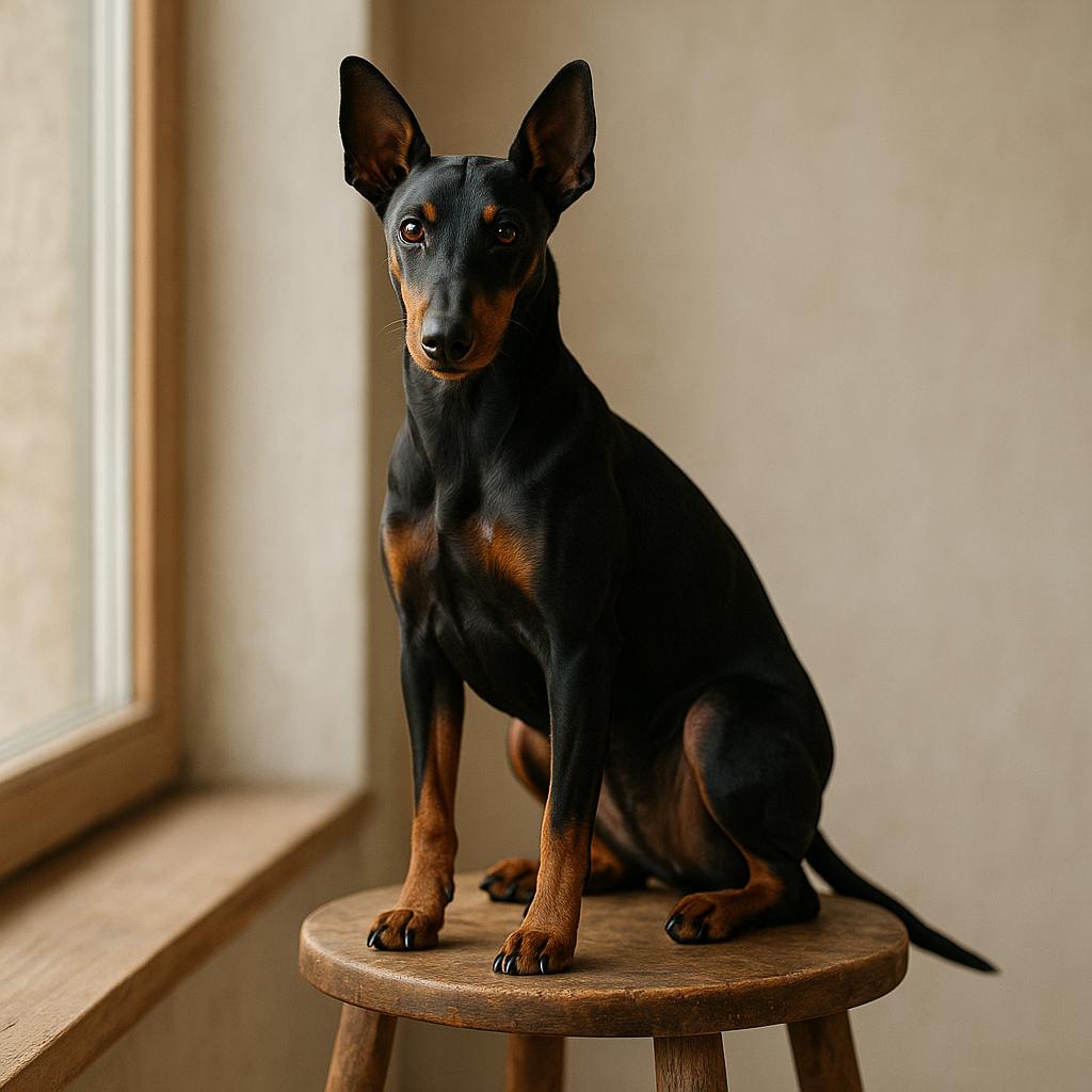 Terrier perched on stool