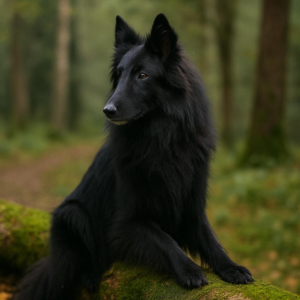Groenendael perched on mossy log