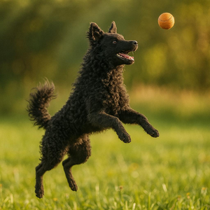 Mudi jumping to catch ball