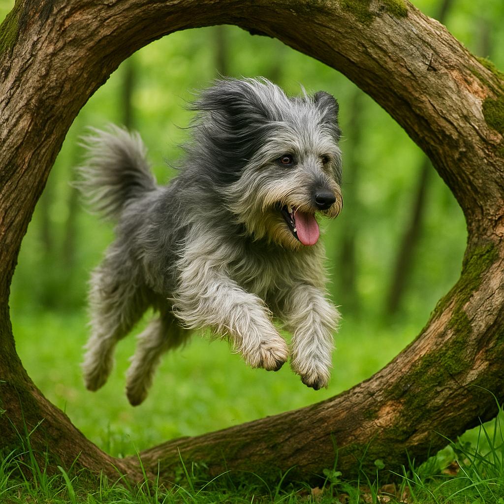 Catalan Shepherd jumping logger