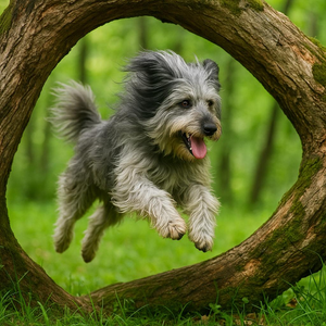 Catalan Shepherd jumping logger