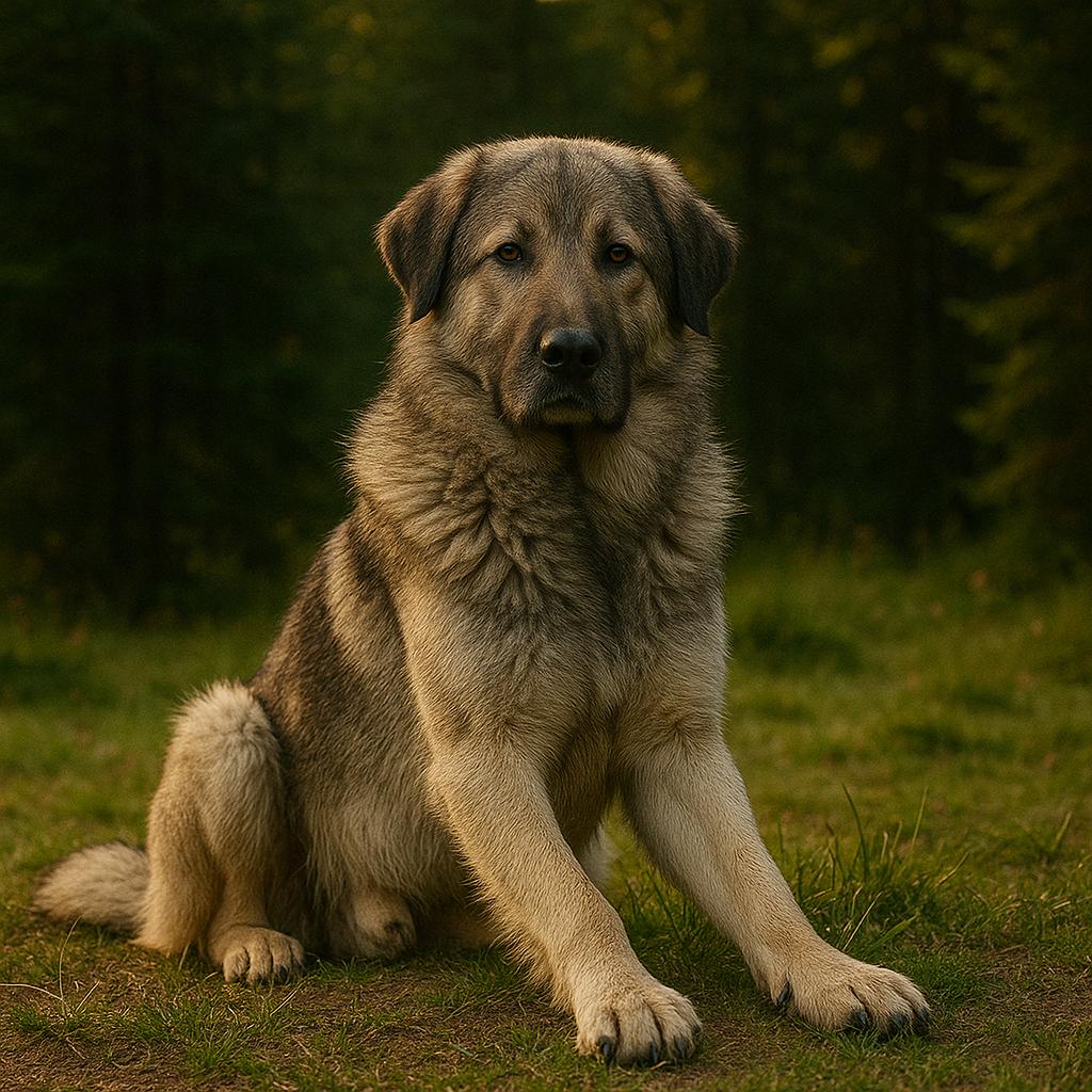 Attentive Carpathian shepherd, seated pose