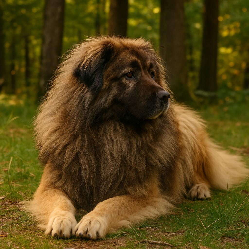 Long-coated Caucasian shepherd, forest calm