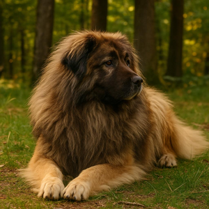 Long-coated Caucasian shepherd, forest calm