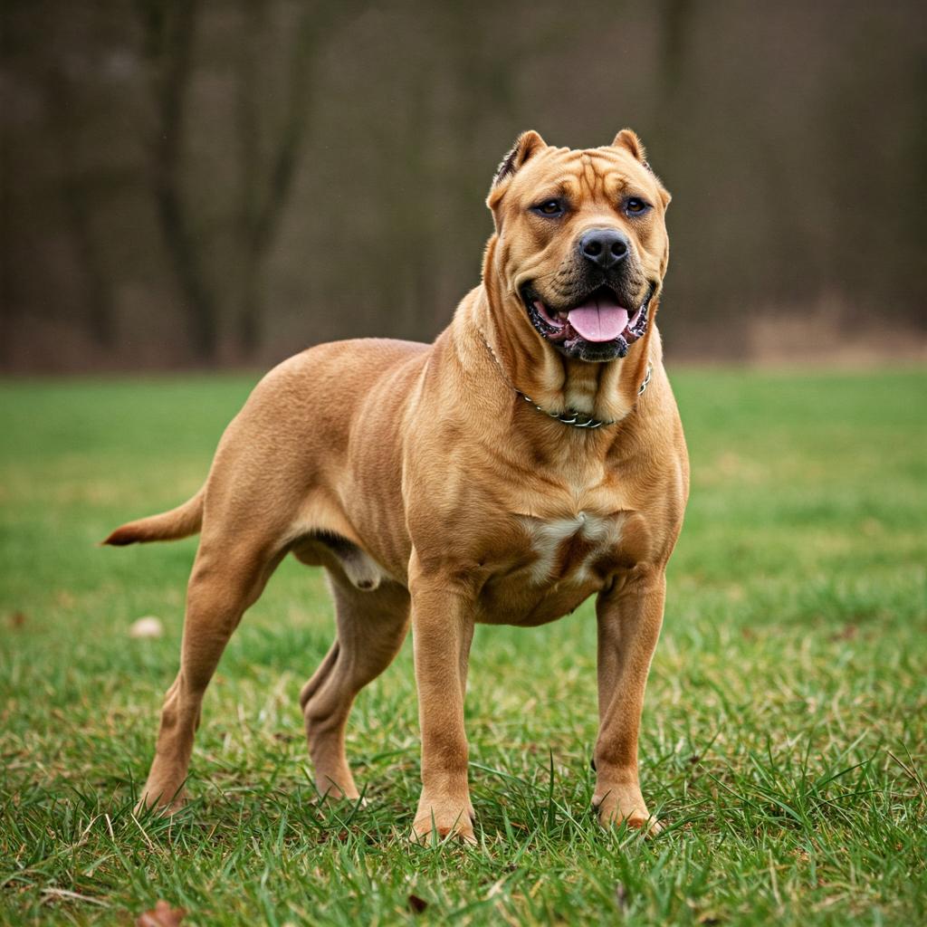 Focused Presa Canario sitting gracefully.
