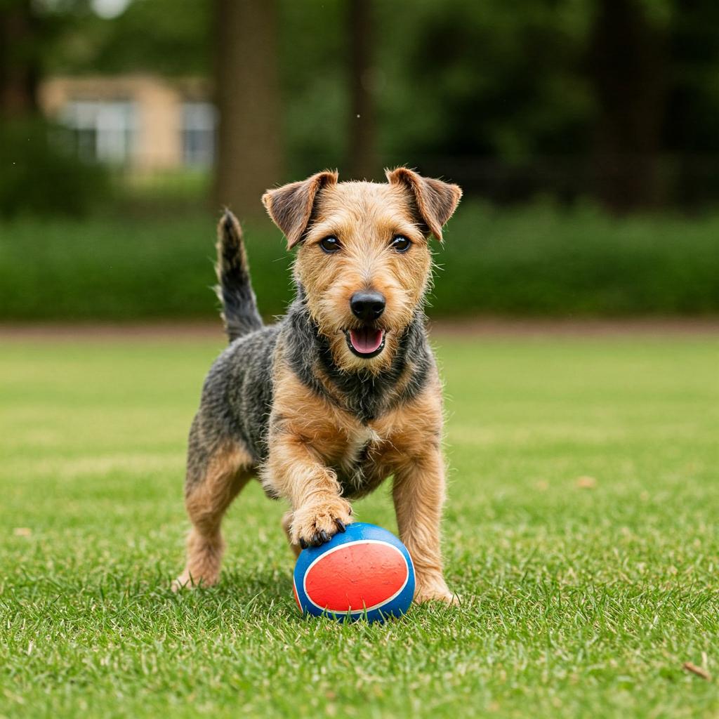 A lively Dandie Dinmont Terrier in a quirky stance, its short legs and characteristic head tuft prominent, suggesting a moment of playful mischief.