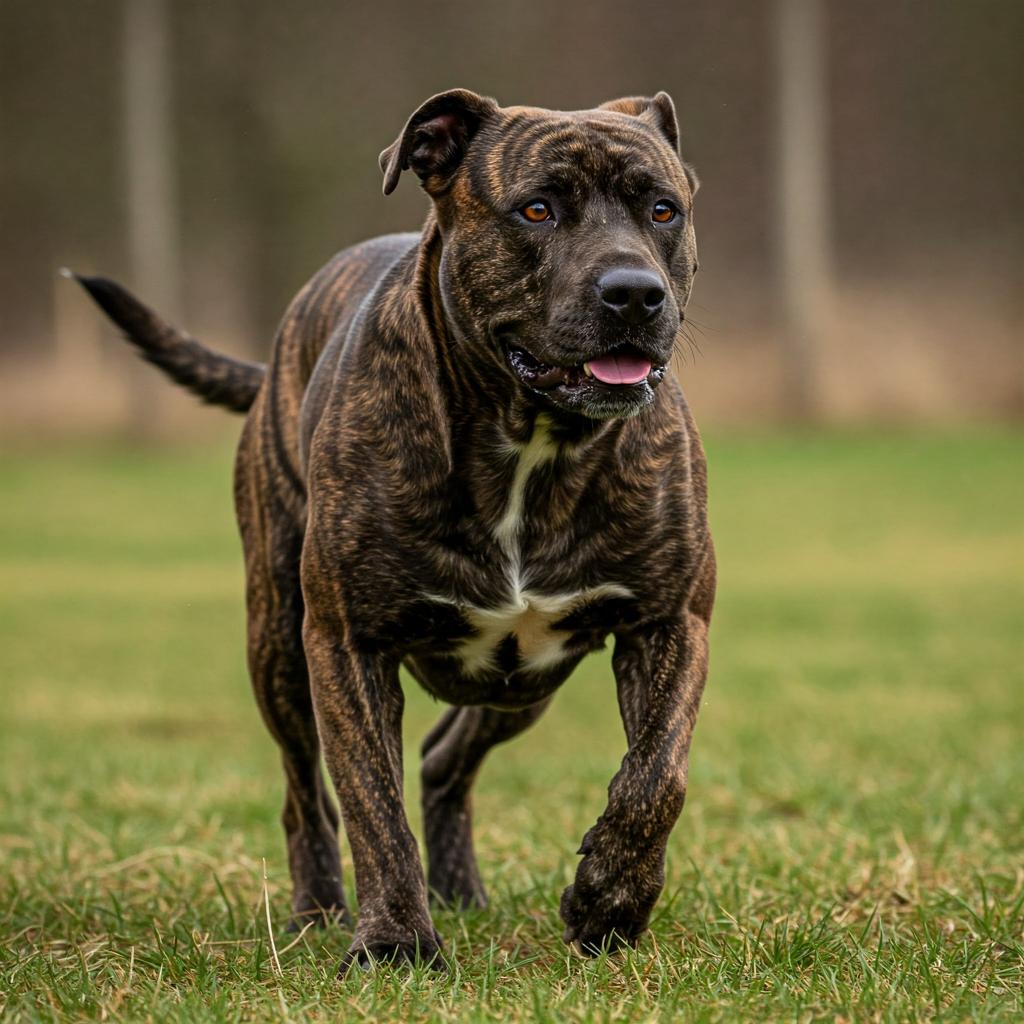 Here, we catch him mid-stride, and wow, does it show off his agility! Even with that powerful build, there's a surprising grace in his movement. The brindle patterns on his short coat seem to shift with every muscle flex, and you can practically feel the energy he's putting into each step. He looks incredibly focused, ready for whatever comes next.