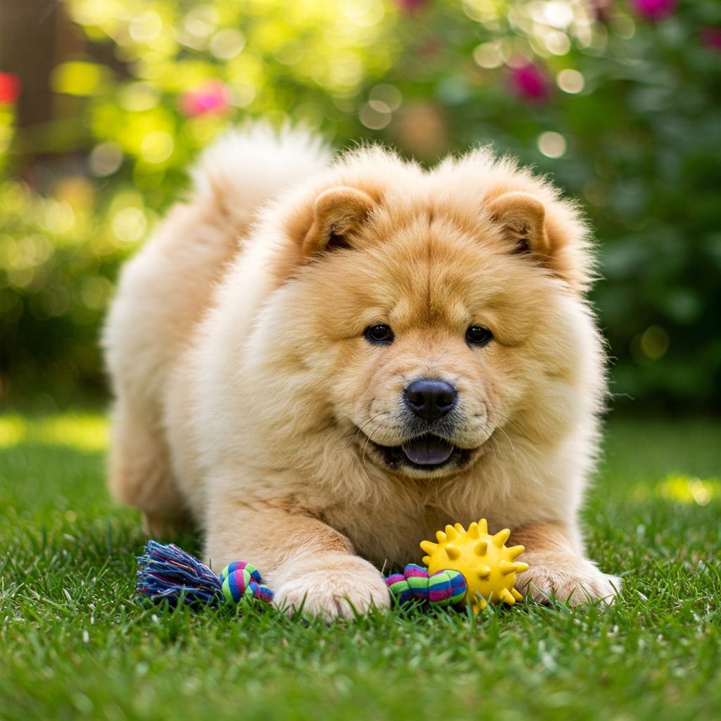 Just look at this fluffy Chow Chow, absolutely bursting with joy mid-leap! Their glorious mane is really showing off as they soar.